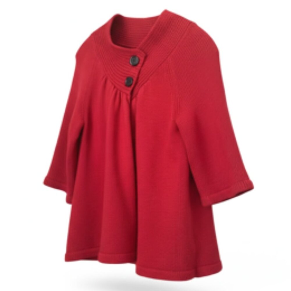 Knit Swing Cardigan Jacket Kenneth Cole, Size M-L, Boho, 3 Season, Red, Spring